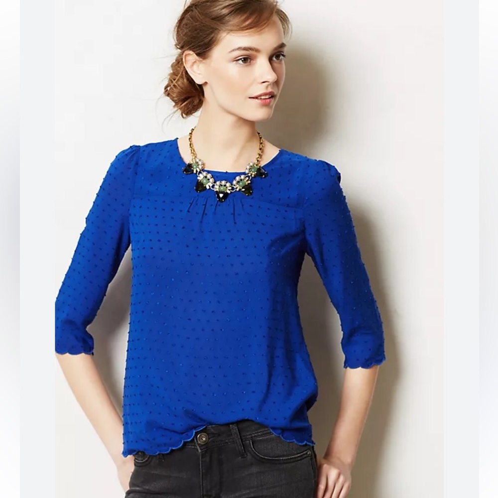 Anthropologie Maeve blue Swiss dot blouse